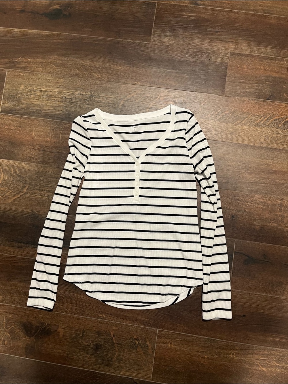 a.n.a White and Black Striped Long-Sleeve V-Neck Henley